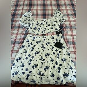 Lulu's White and Blue Floral Two-Piece Set